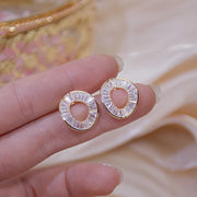 Rose Gold Geometric Zircon Earrings – Elegant Studs for Women