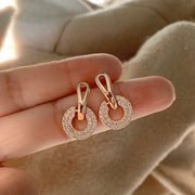 Rose Gold Geometric Zircon Earrings – Elegant Studs for Women