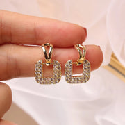 Rose Gold Geometric Zircon Earrings – Elegant Studs for Women