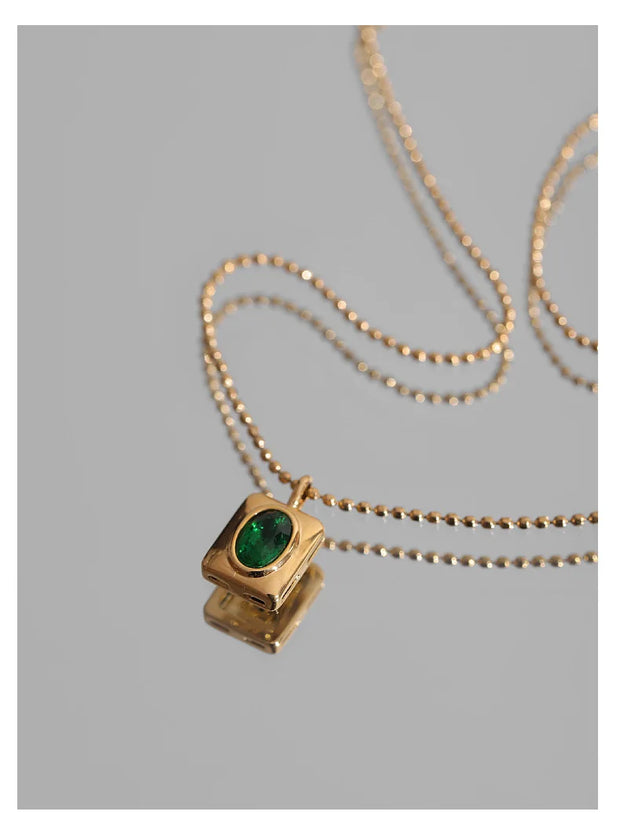 Gold Plated Square Green Zircon Pendant Necklace