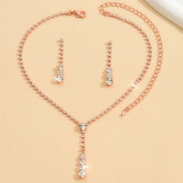 Tassel Drop Necklace & Earrings Set – Celebrity Rhinestone Bridal Jewelry