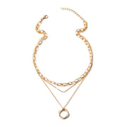 Vintage Gold Multilayer Chain Necklace – Luxury Round Pendant Choker