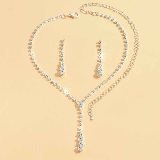 Tassel Drop Necklace & Earrings Set – Celebrity Rhinestone Bridal Jewelry