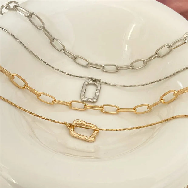 Gold Plated Hollow Square Double Chain Choker