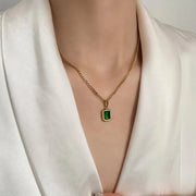 Gold Plated Square Green Zircon Pendant Necklace