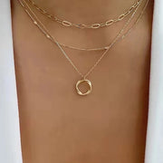 Vintage Gold Multilayer Chain Necklace – Luxury Round Pendant Choker