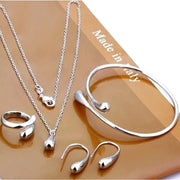 Water Drop Jewelry Set in S925 Silver – 4 Pieces of Elegance: Earrings, Ring & Bracelet